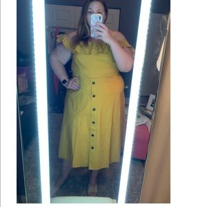 Eloquii Yellow Ruffled Off the Shoulder Linen Dress